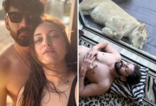 Sonakshi Sinha gets a wakeup call from a lion; Zaheer Iqbal shares video of him ordering the lion