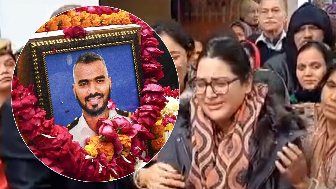 Wife gives emotional farewell to martyr Captain Sudhir Yadav