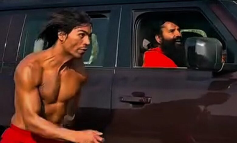 'Tarzan Boy' races with Baba Ramdev's car