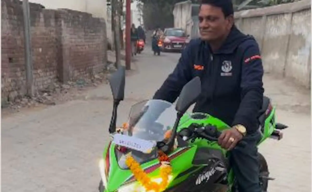 Rinku Singh's Father Goes To Work On Sports Bike Gifted By Son. Video Viral